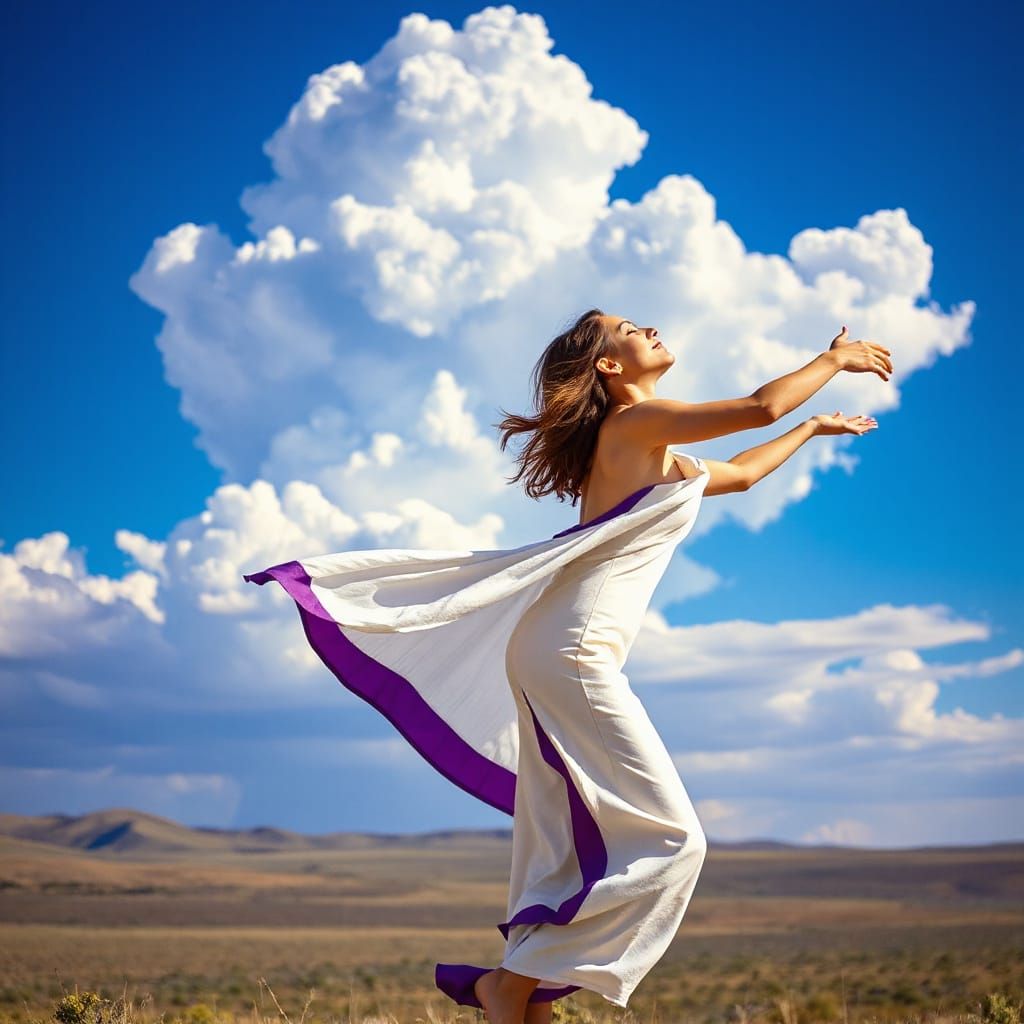 Dancing Woman Embodying Freedom in a Classical Painting Styl...