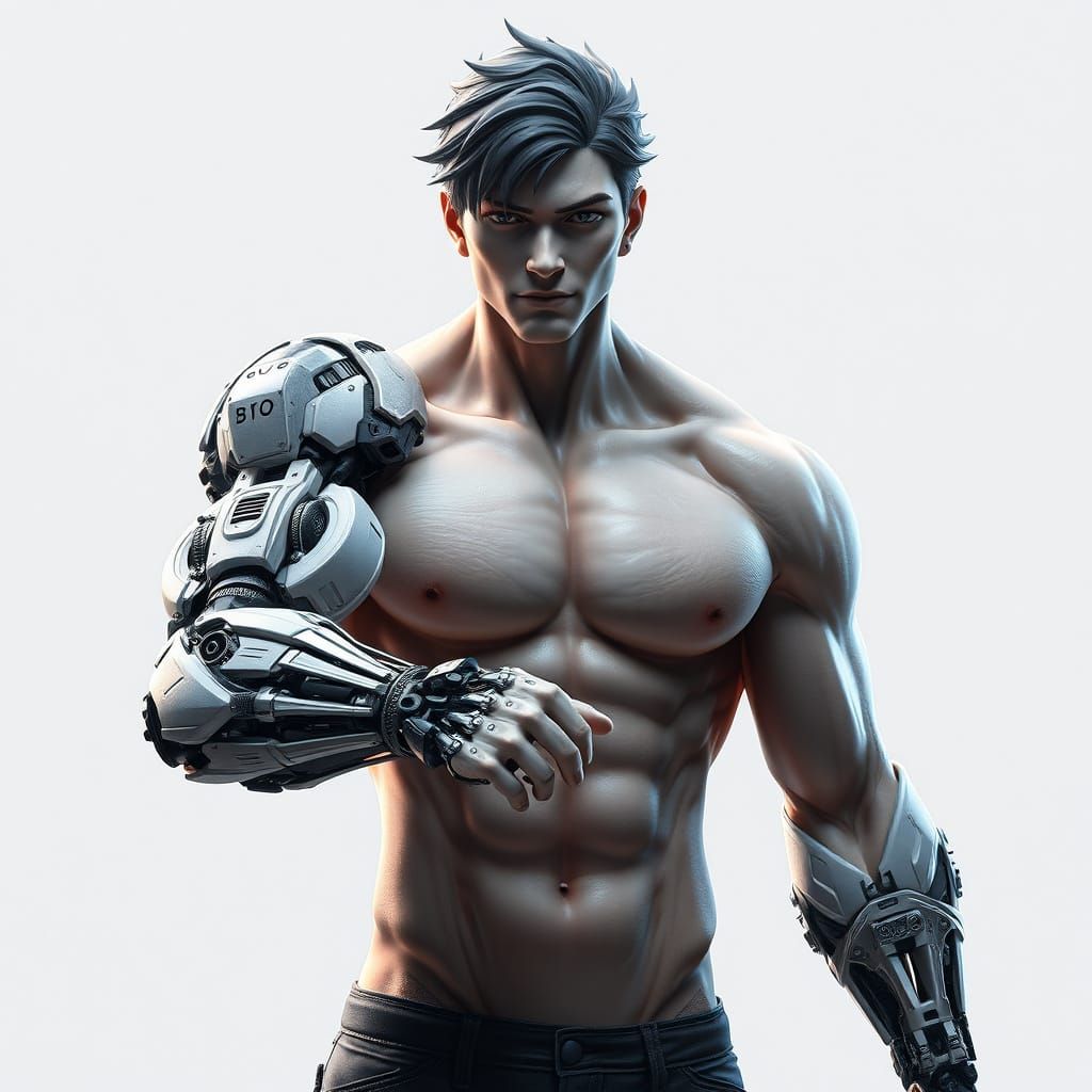 Mechanized Anime Man in 3D Detail