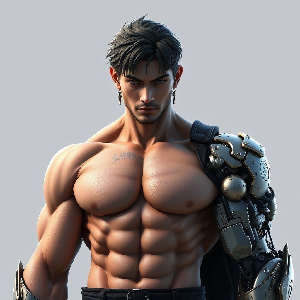 Mechanized Anime Man: Detailed 3D Rendering