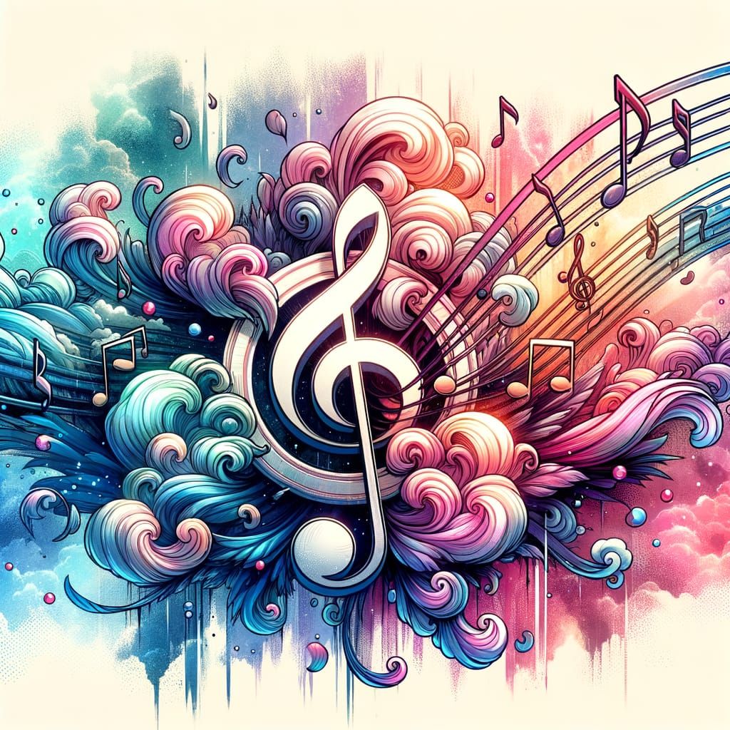 Anime Logo with Iridescent Musical Notes