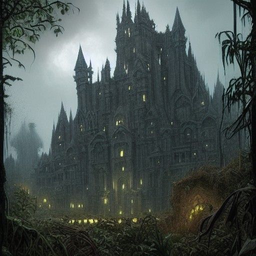 Sinister Dark Castle in Jungle Architecture