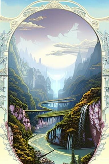 Lush Jungle City with Waterfalls Illustration