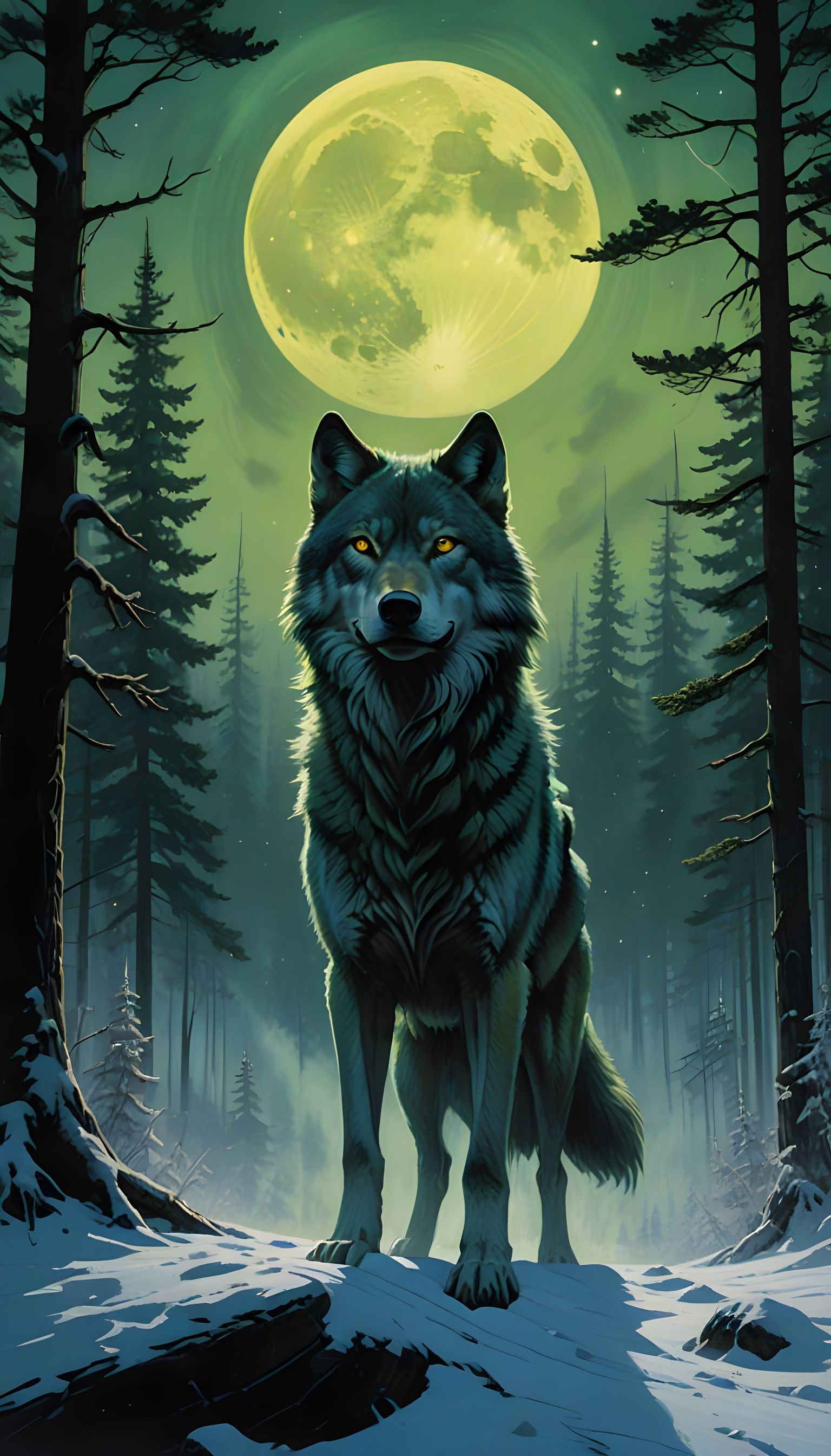 Mystical Moonlit Wolf: Dark Fantasy Realism Portrait