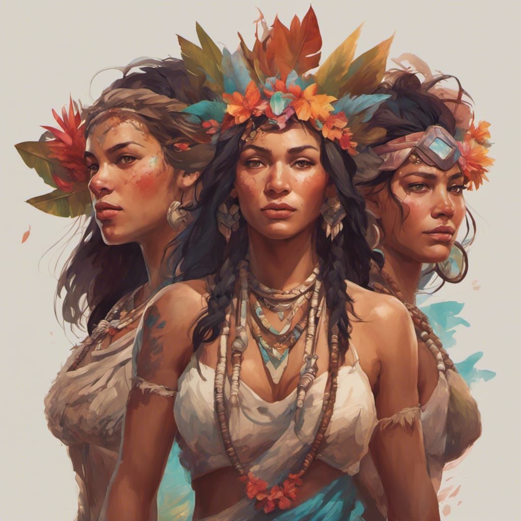 Polynesian Women Portrait in Hyperdetailed Style