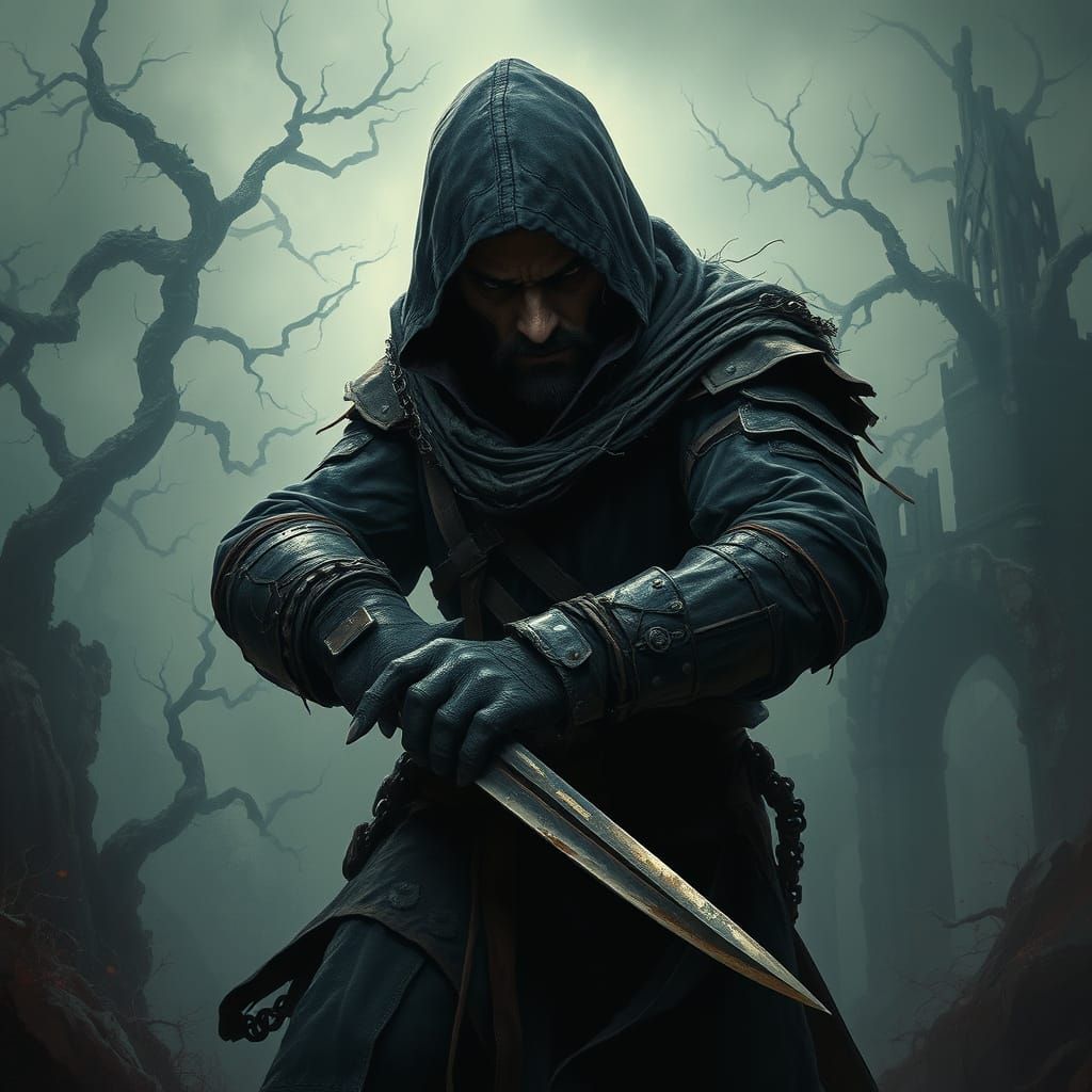 Rugged Assassin in a Haunting, Ancient Landscape