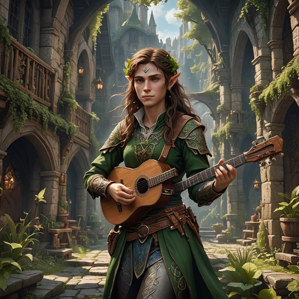 Half-Elf Bard Fantasy Concept Art in 8k