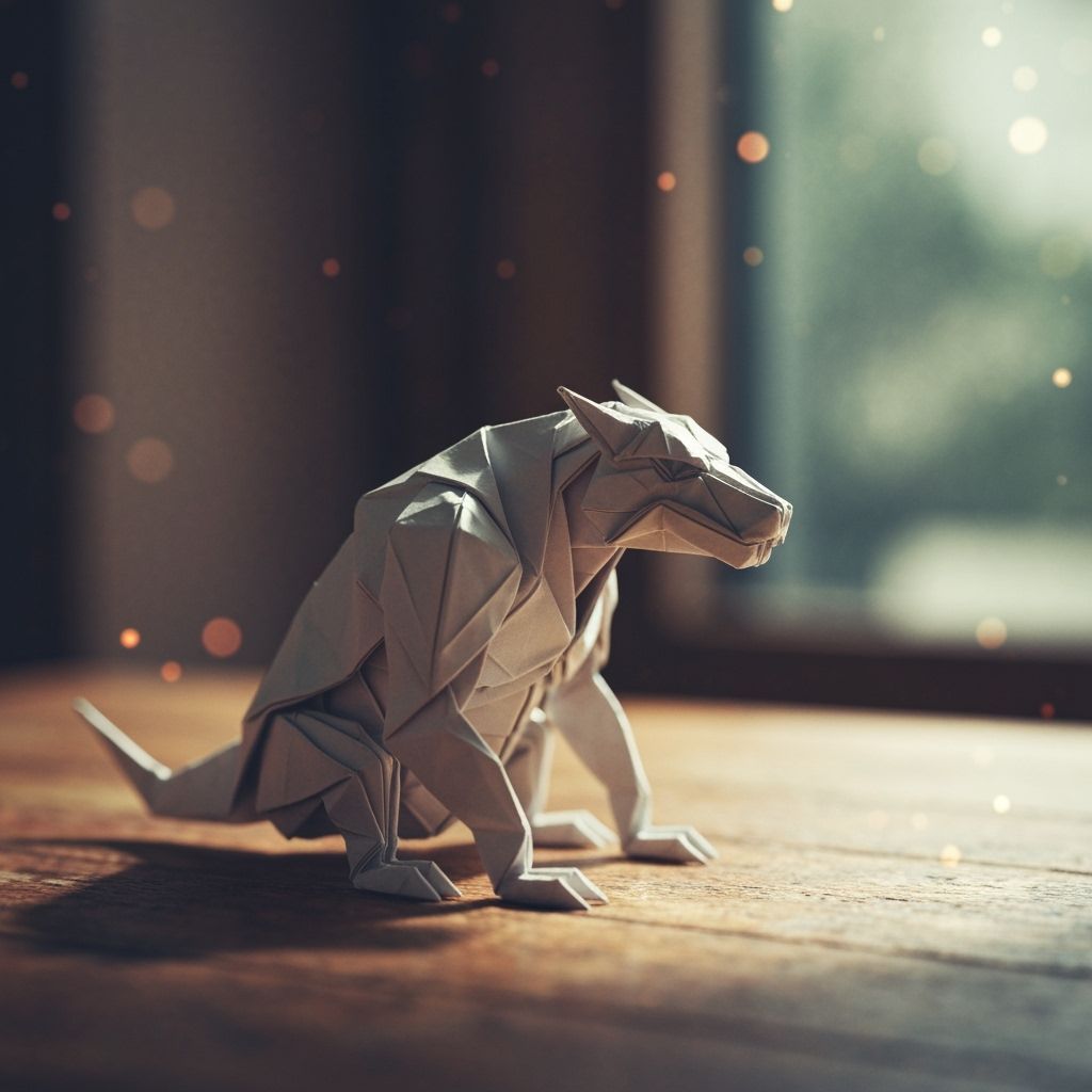 Delicate Origami Beast on Wooden Table
