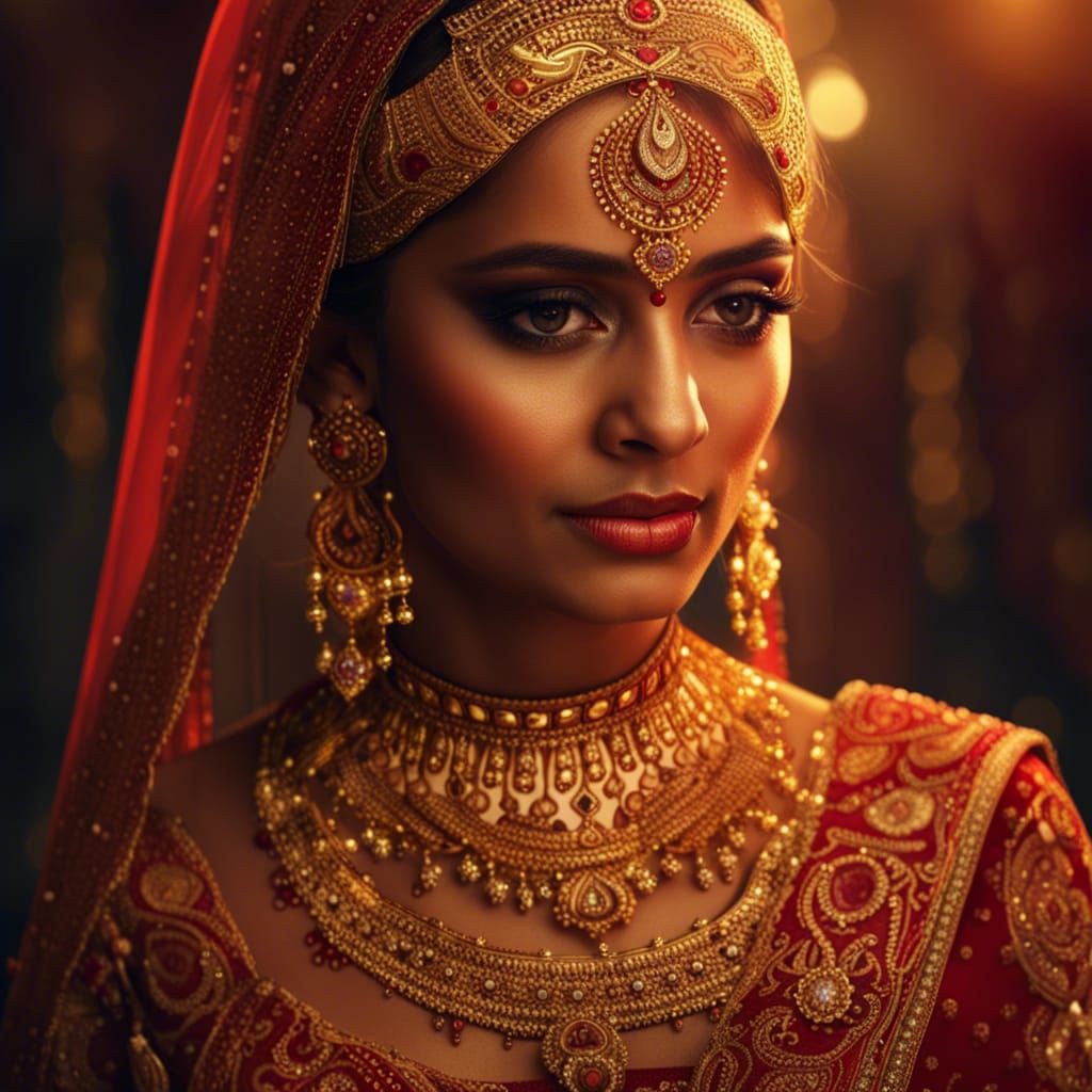 Stunning Indian Bride Portrait in Red and Gold