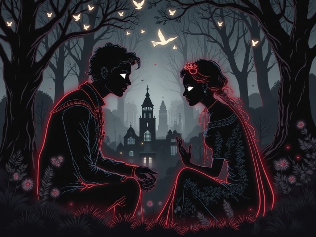 Magic Flute Filigree Silhouettes in Gothic Fairy Tale Style