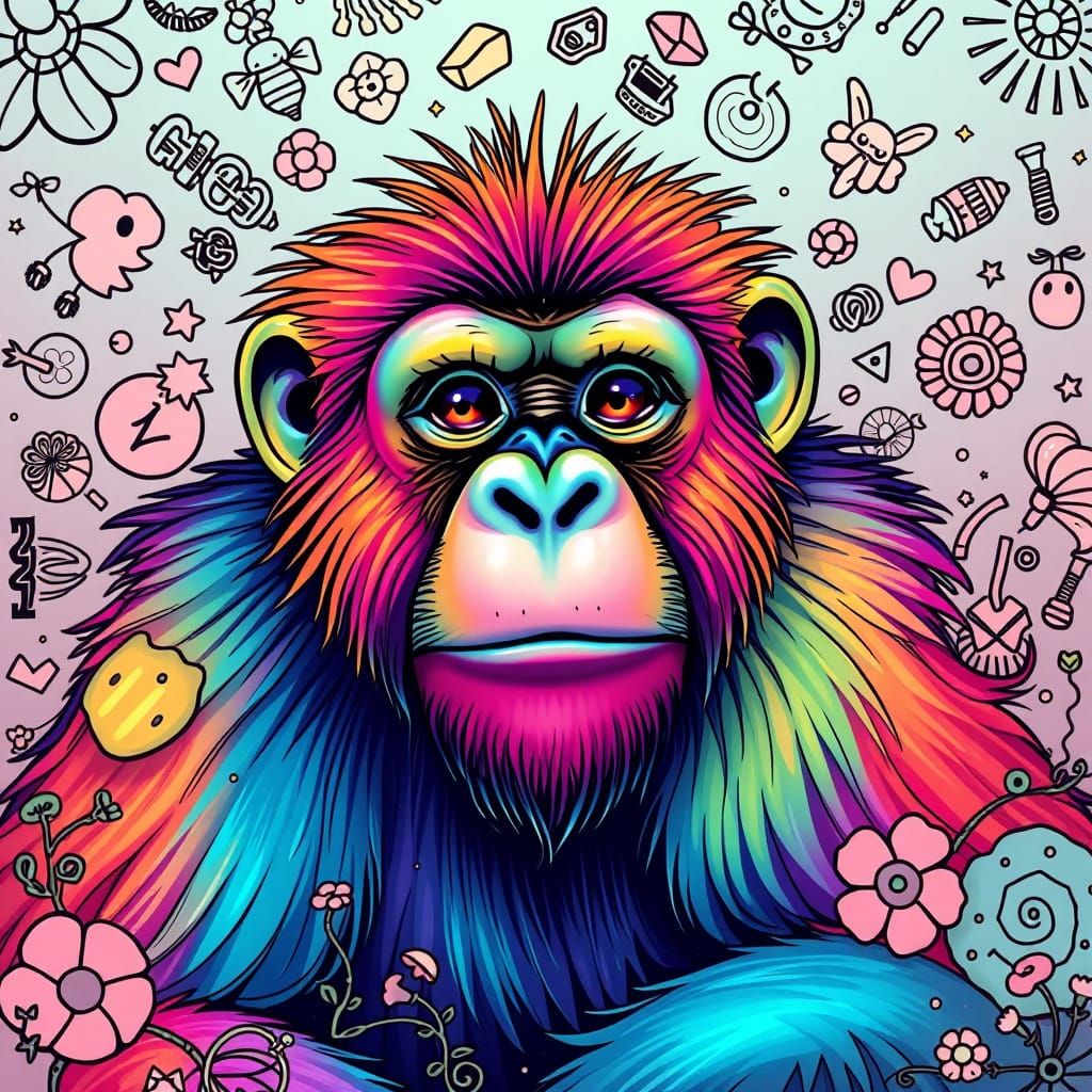 Whimsical Orangutan in Iridescent Dreamland