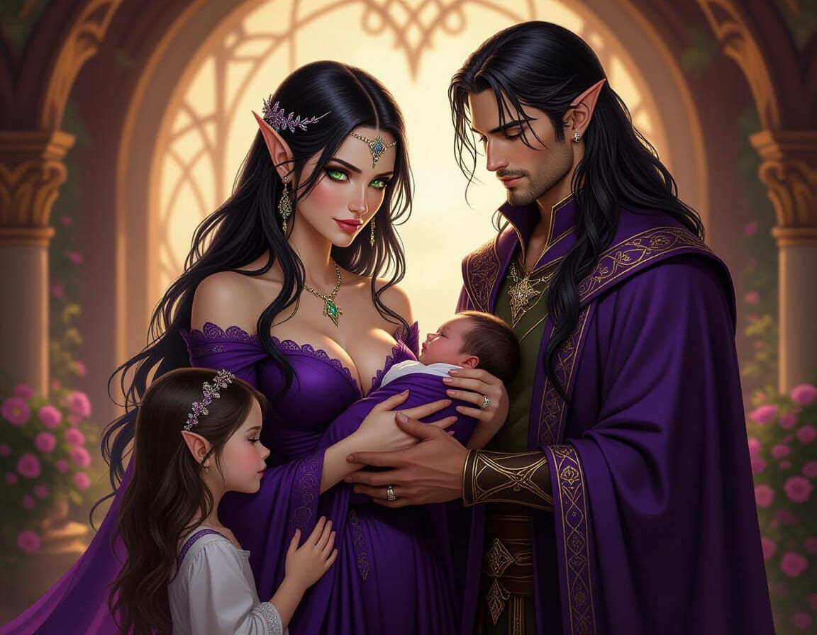 Ethereal Fantasy Family Portrait in Jewel Tones