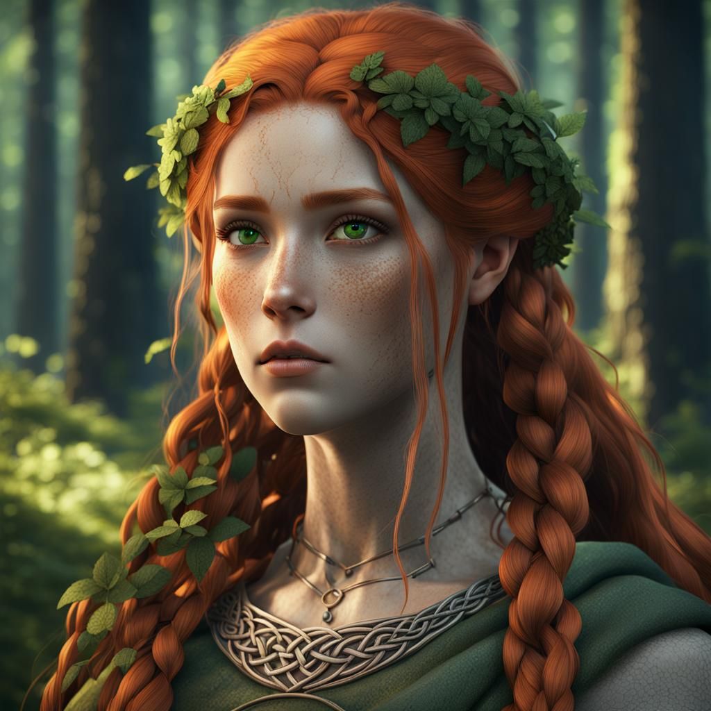 Celtic Princess in Mystical Forest, 3D Shading