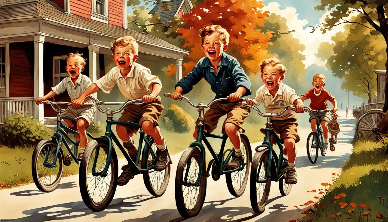 Boys' Bicycle Adventure in Rockwell Style