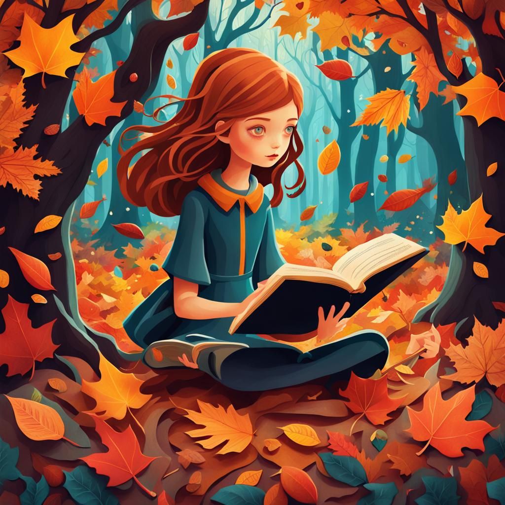 Whimsical Girl in Autumn Forest: Paper Collage Art