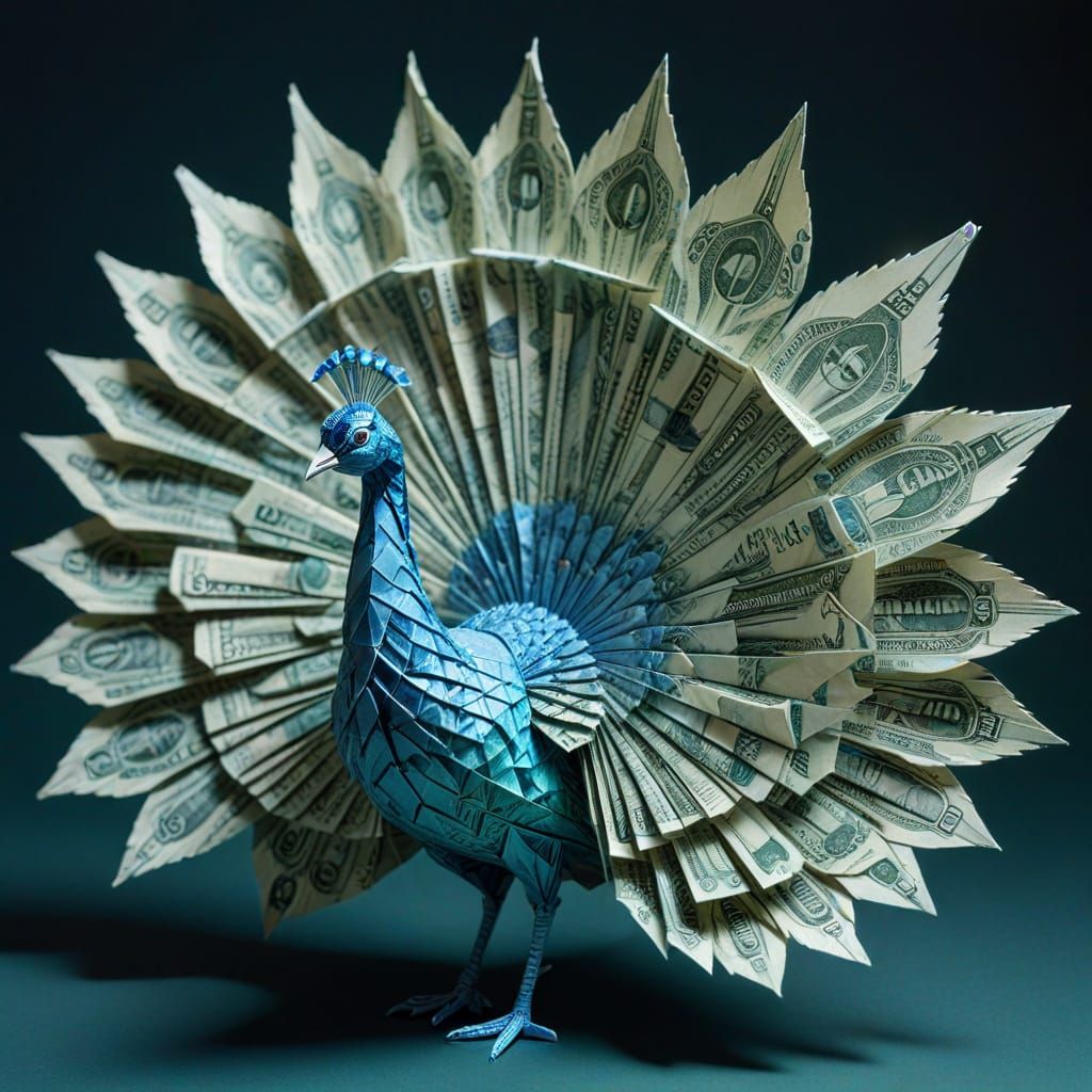 Origami Peacock Crafted From Paper Money
