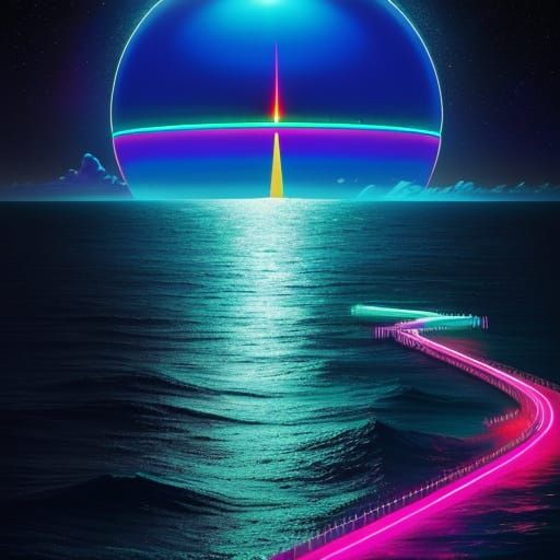 Neon Utopia: A Bright Retro Seascape