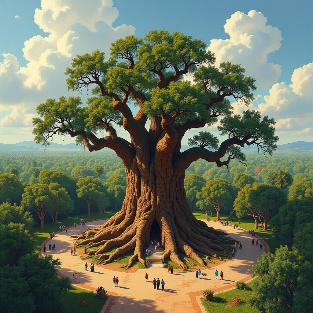 Aerial View of Giant El Tule Tree as Digital Art