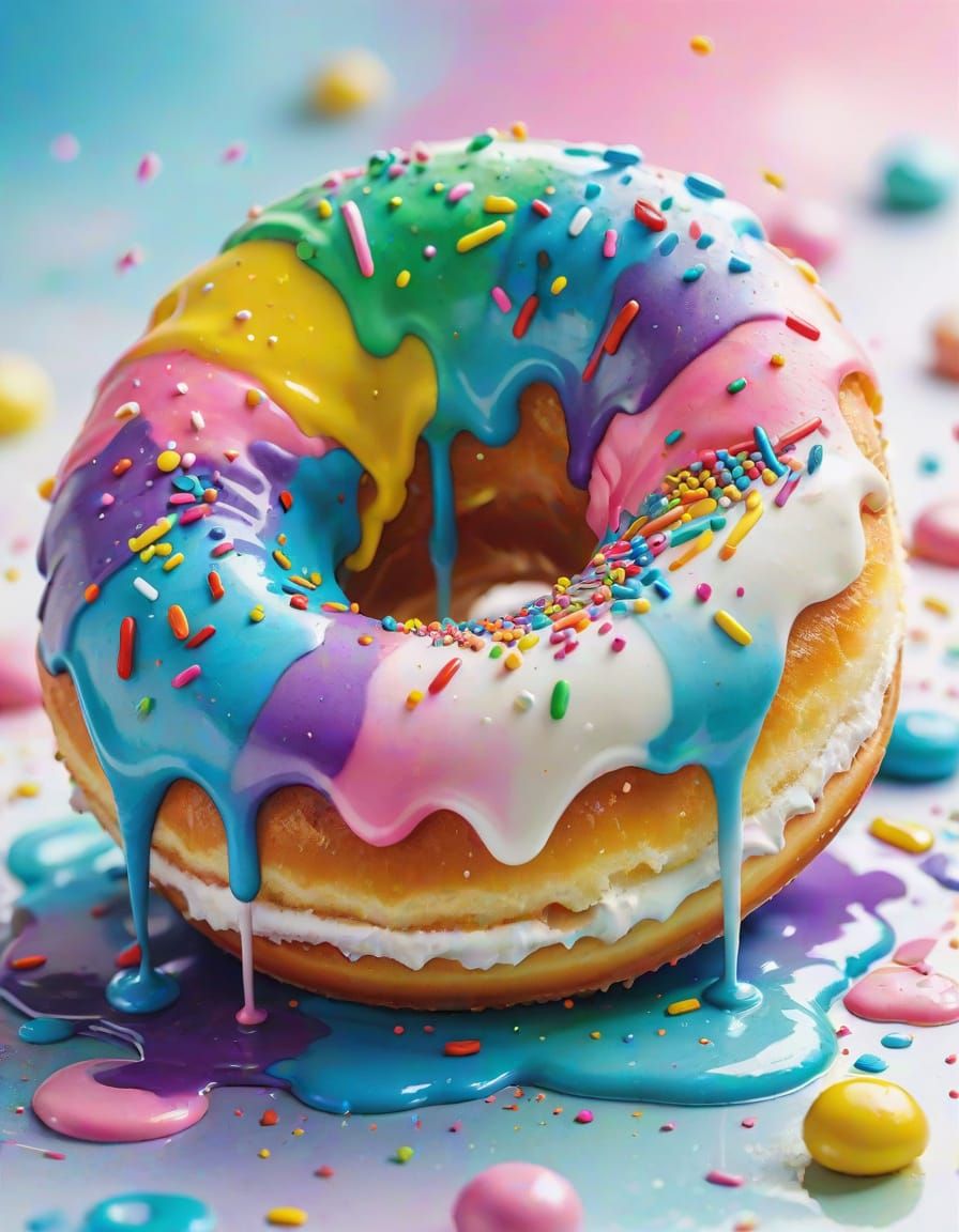 Rainbow Sprinkled Donuts in Watercolor Splash Art