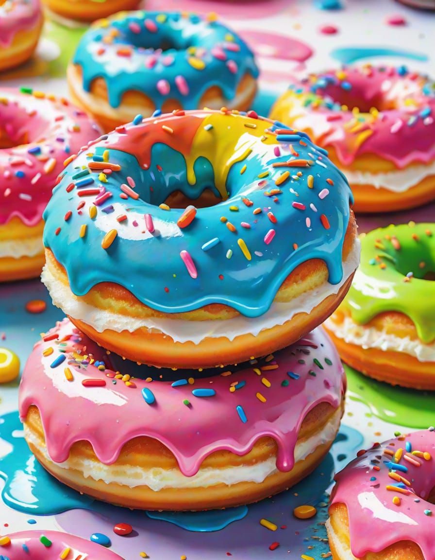 Rainbow Sprinkled Donuts in Watercolor Fauvist Style