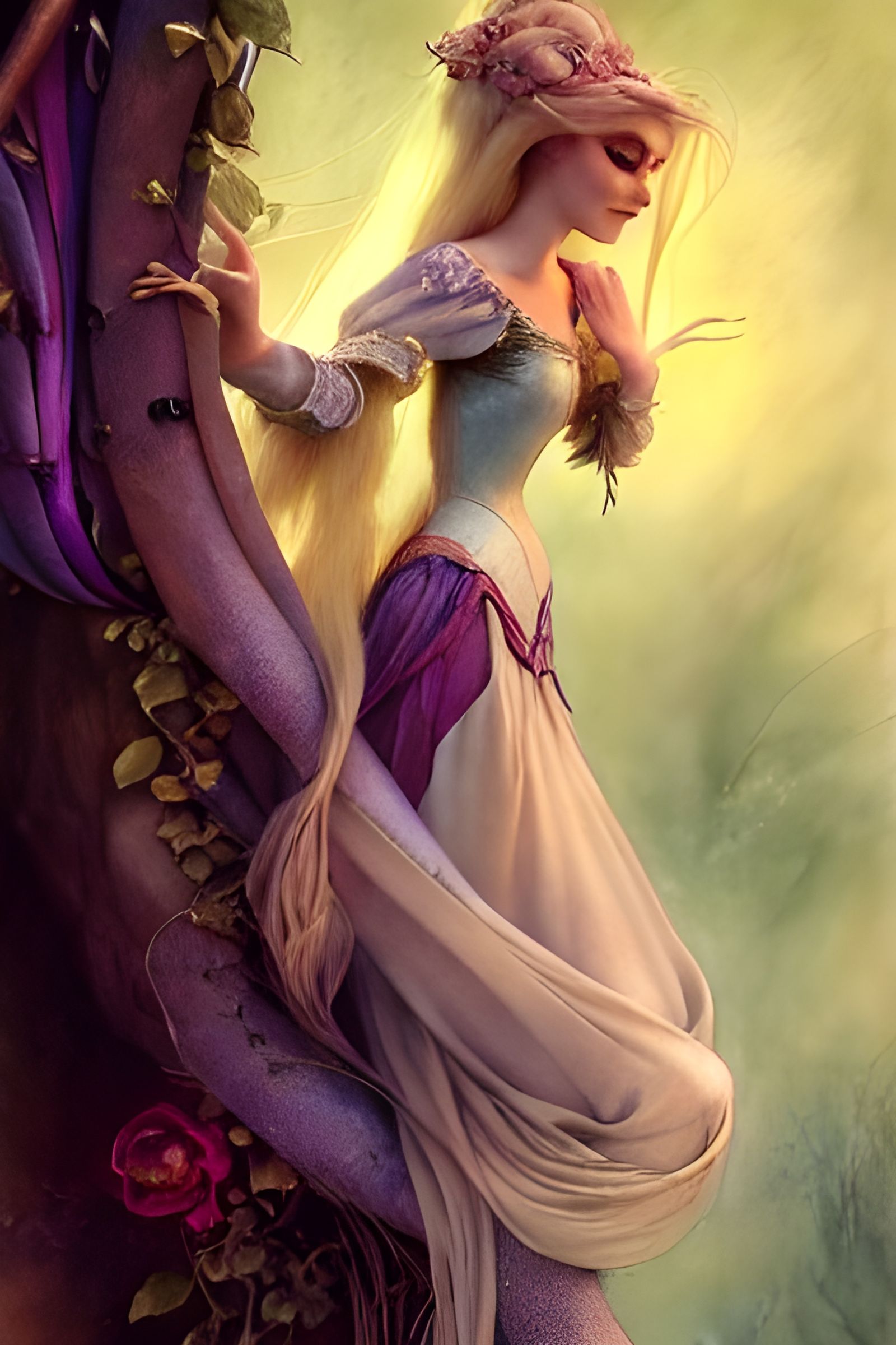 Rapunzel in Watercolor Fantasy Art Style
