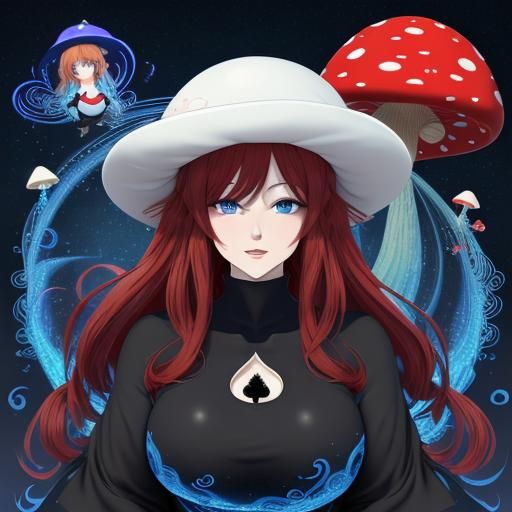 Anime Mushroom Woman in Magic Forest