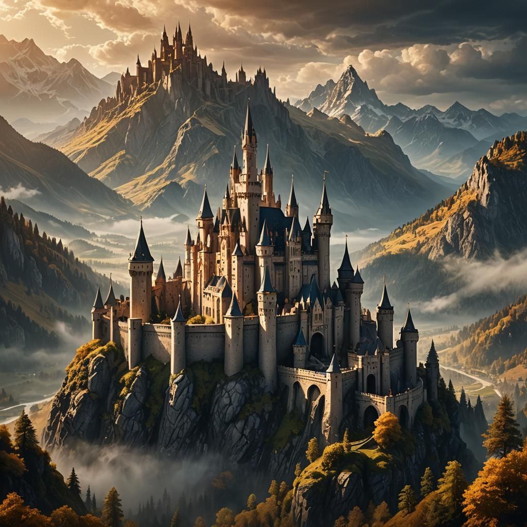 Majestic Castle in Mountain Kingdom: Cinematic Digital Art