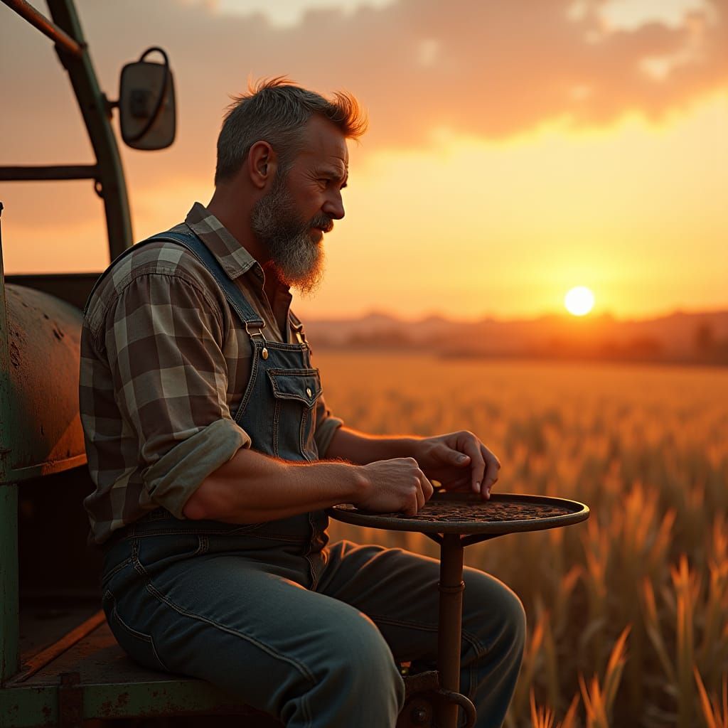 Dutch Farmer at Sunset in Hyperrealistic Style