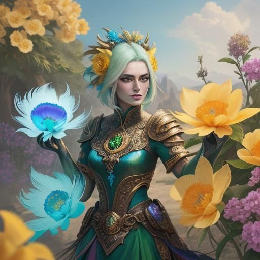 Dragon Peacock Woman in Vibrant Oil Painting