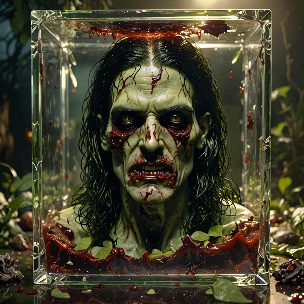 Zombie Peter Steele in Crystal Cube: Hyperrealistic Renderin...