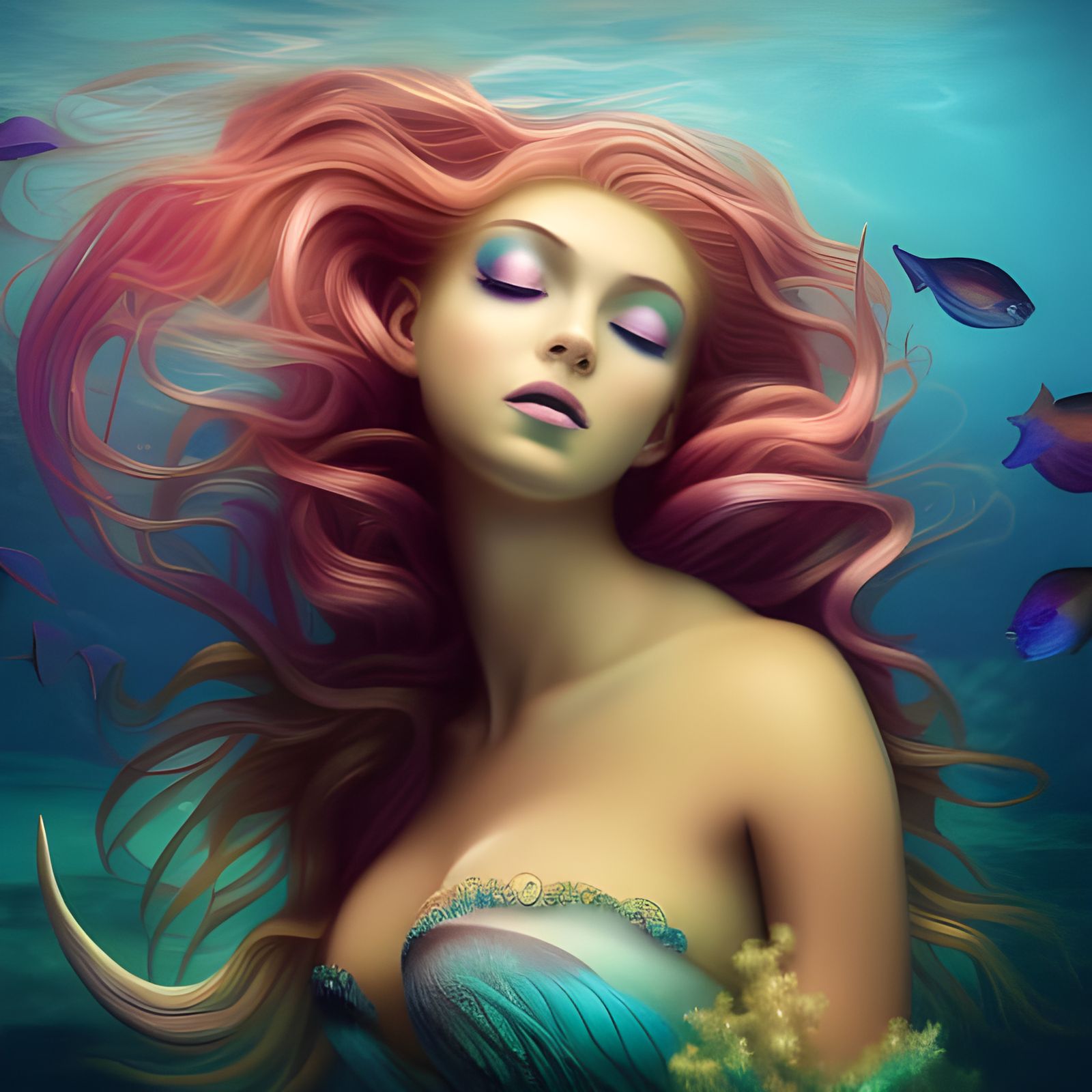 Psychedelic Underwater Mermaid Art in Bold Colors
