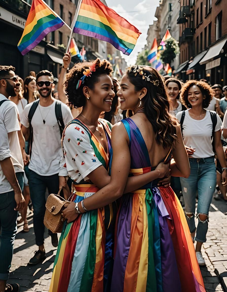 ((a gathering of happy and cheerful LGBTQ+ people from different Ethnic Groups and Communities greeting and hugging each...