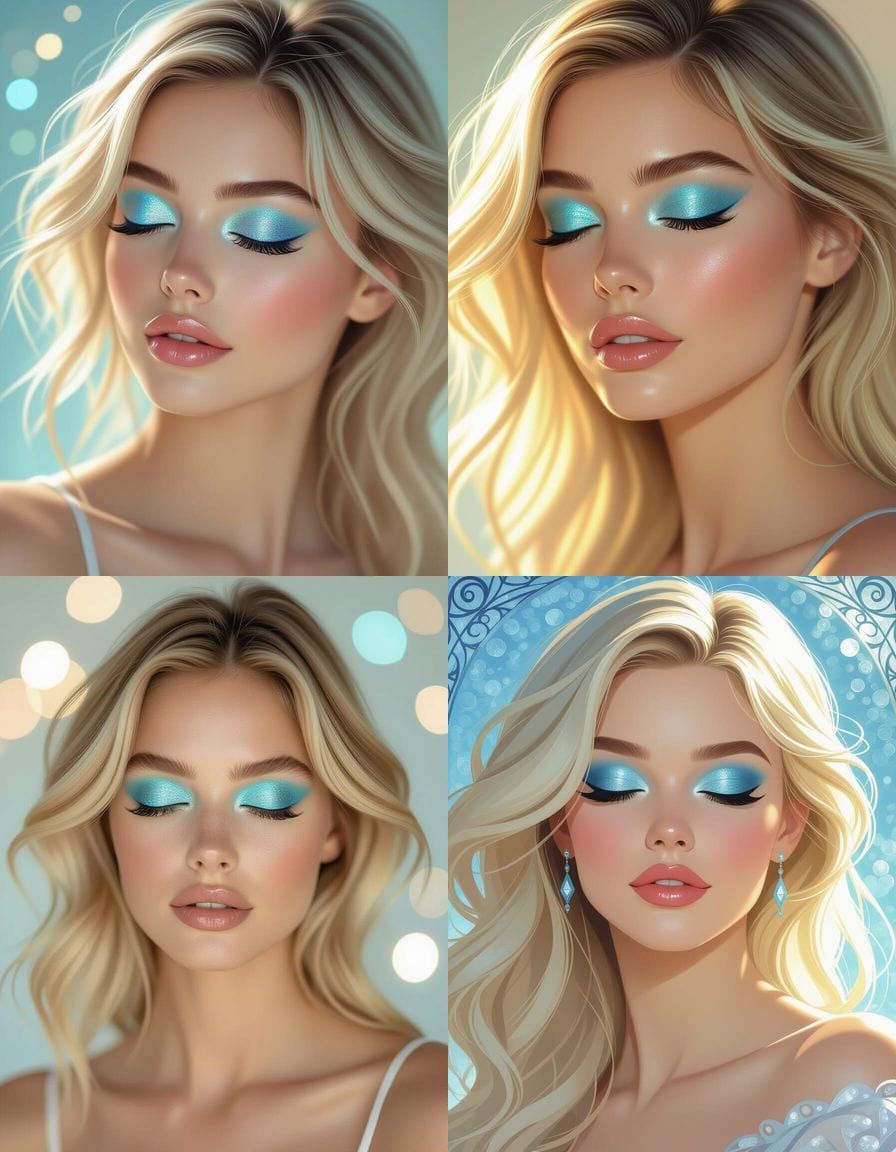 Blonde Woman With Shimmering Blue Eyeshadow, Eyes Closed