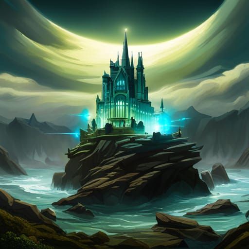 Emerald Dragon with Floating Orbs in Dark Fantasy Art