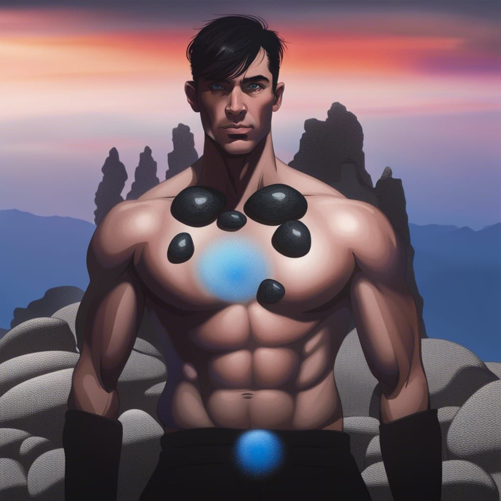 Shirtless Man with Rock Growth