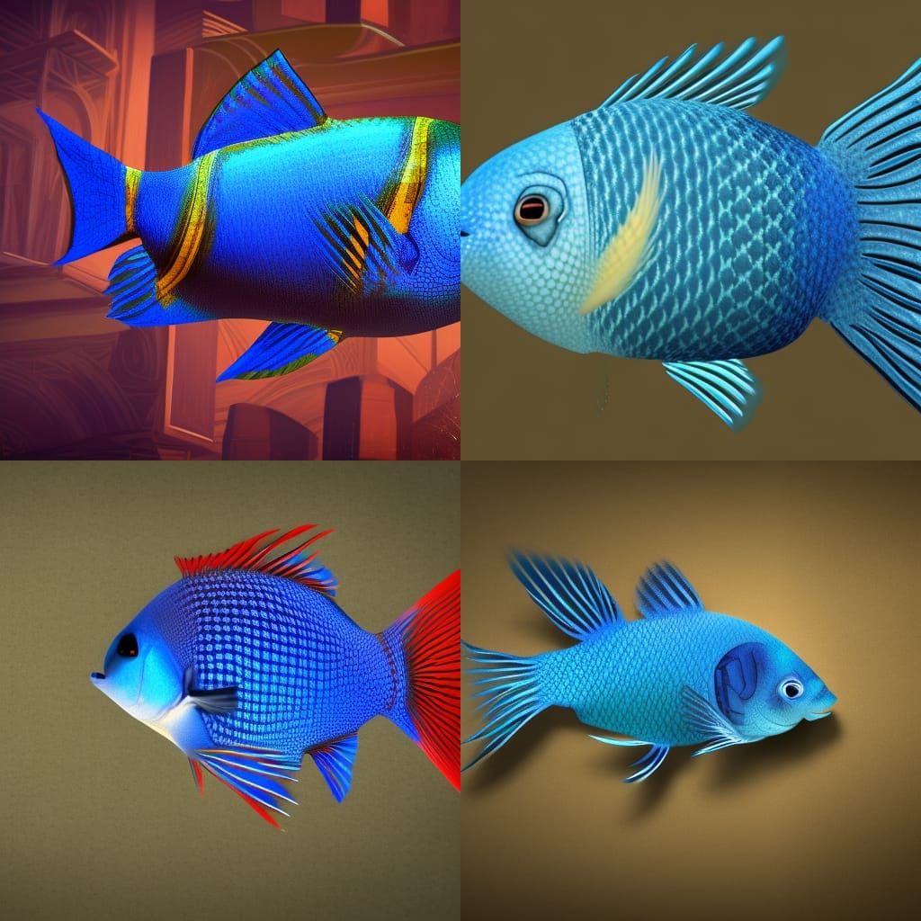 Blue Damsel Fish Plaid Pattern in Detailed Matte Painting