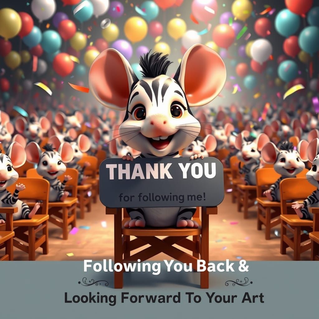 Extreme wide shot. A 3d pixar style cute adorable beautiful baby zebra mouse, with sweet face, enormous Brown eyes, Gian...
