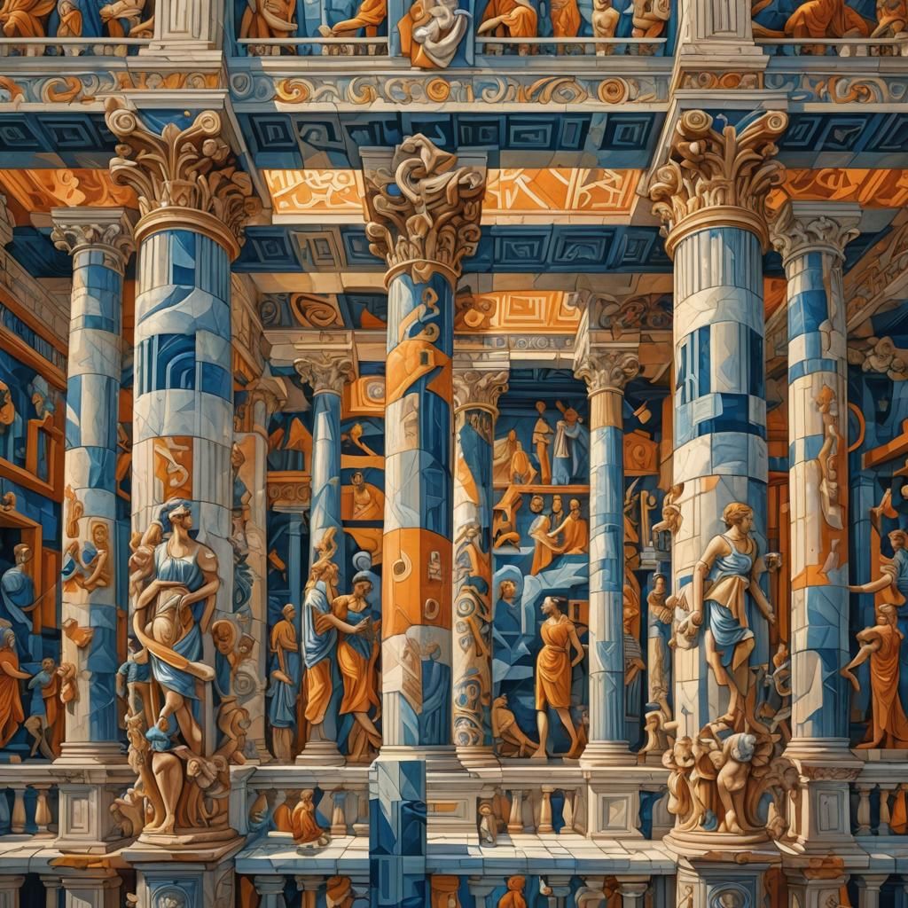 Abstract Geometric Art: Ancient Athens in Vibrant Colors