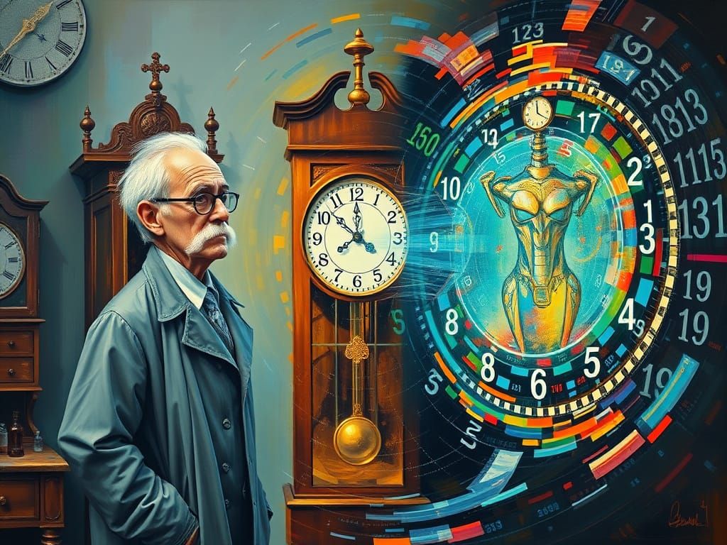 Surreal Time Portal with Scientist and Cyborg Hologram