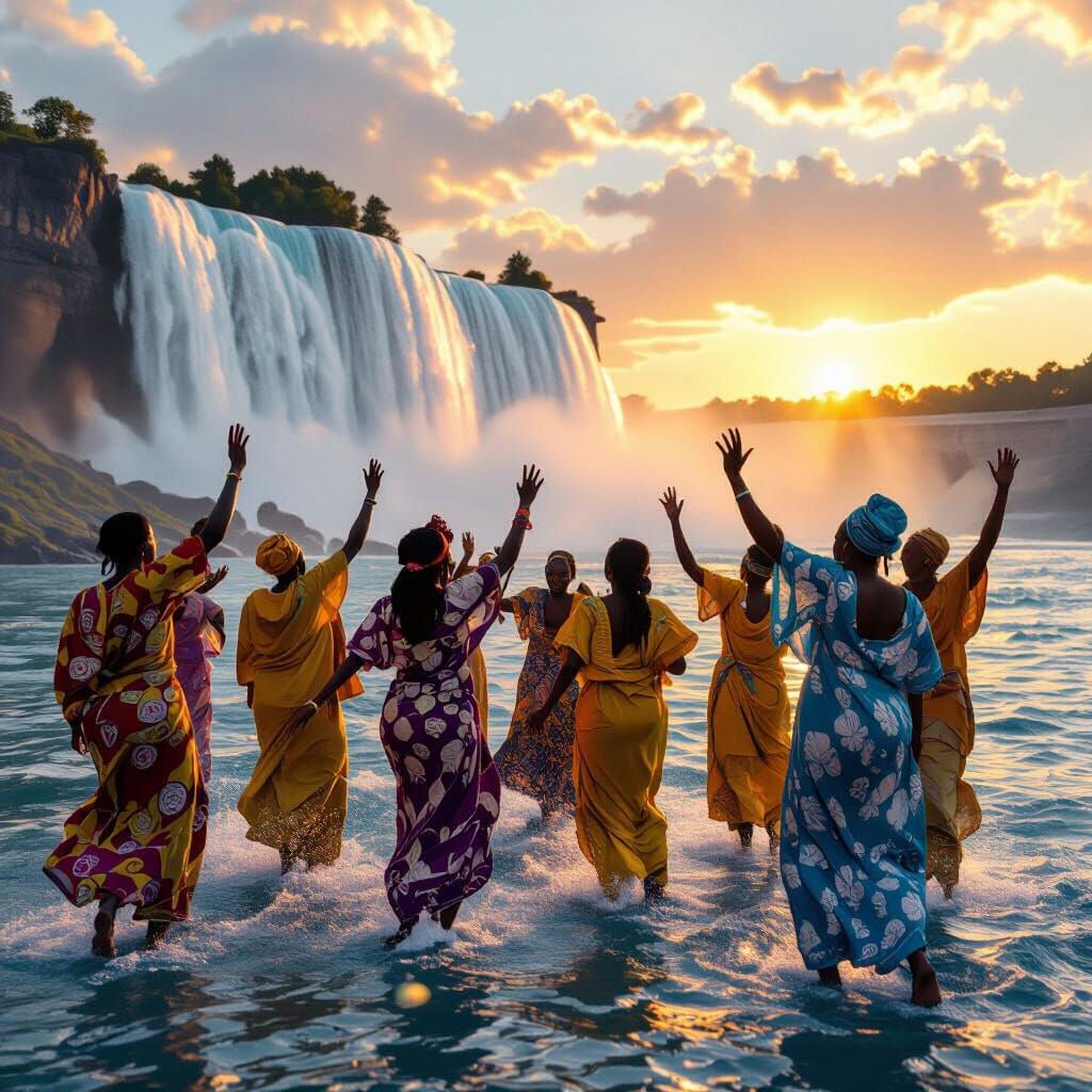 Yoruba Celebration at Niagara Falls in Golden Hour Light