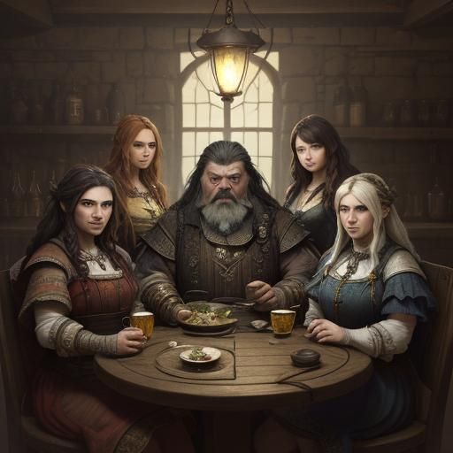 Dwarven Inn Ladies: Fantasy Tavern Scene