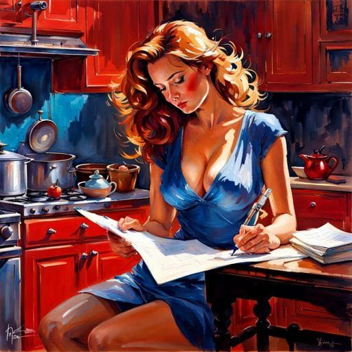 Beautiful Woman Writing Letter in Splash Art Style