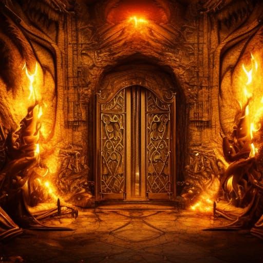 Ominous Gates Reveal Cave Entrance in Digital Painting