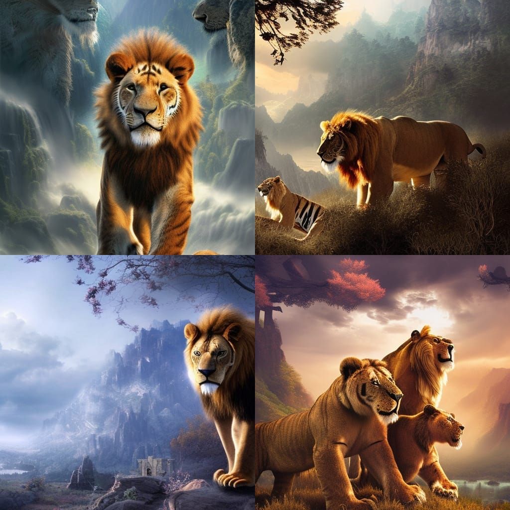 Epic Cinematic Painting of Lions, Tigers, and Bears