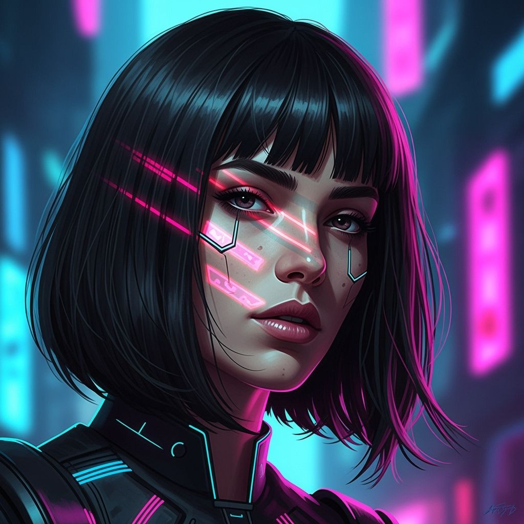 Cyberpunk Woman Portrait with Sleek Layered Hair