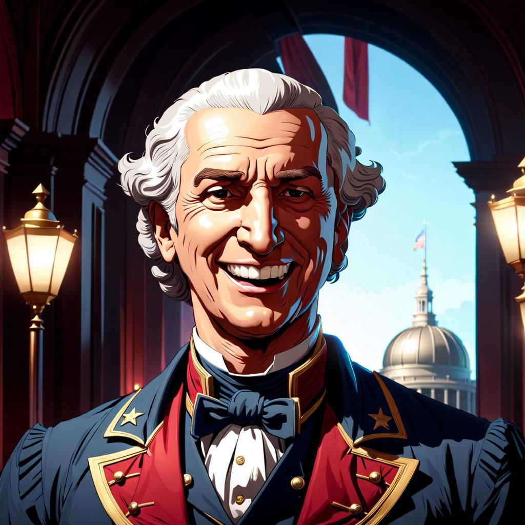 Hyperrealistic Portrait of George Washington Smiling
