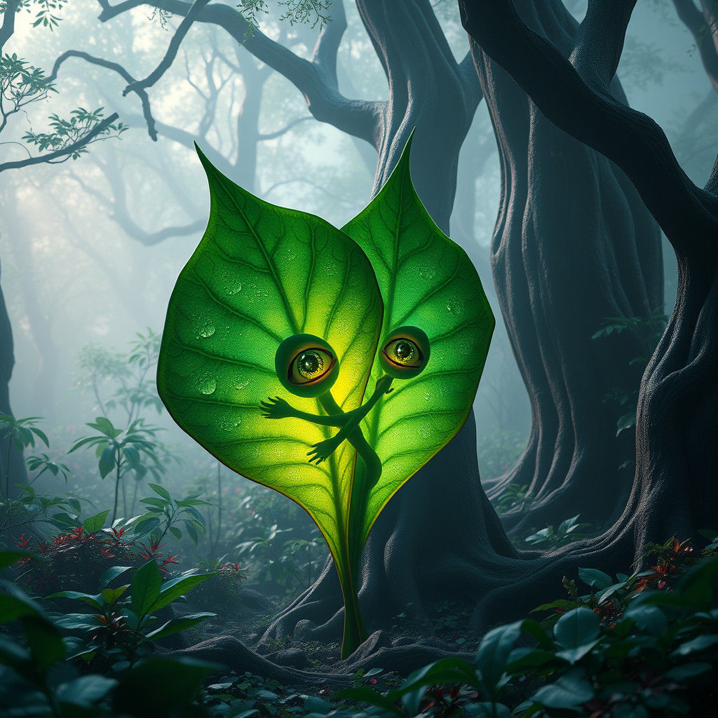 Enchanted Leaves Embrace in Hyperrealistic Forest Scene