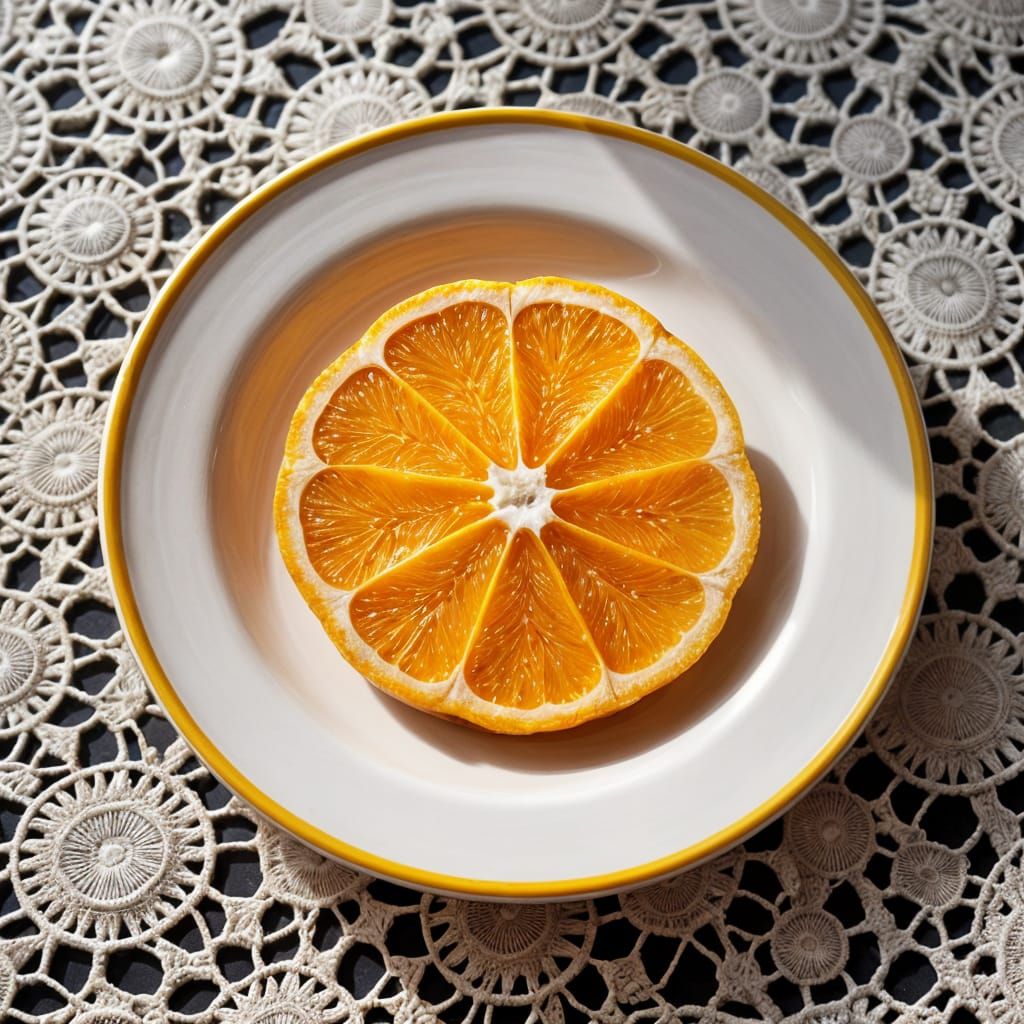 Candied Orange on White Plate with Orange Stripe