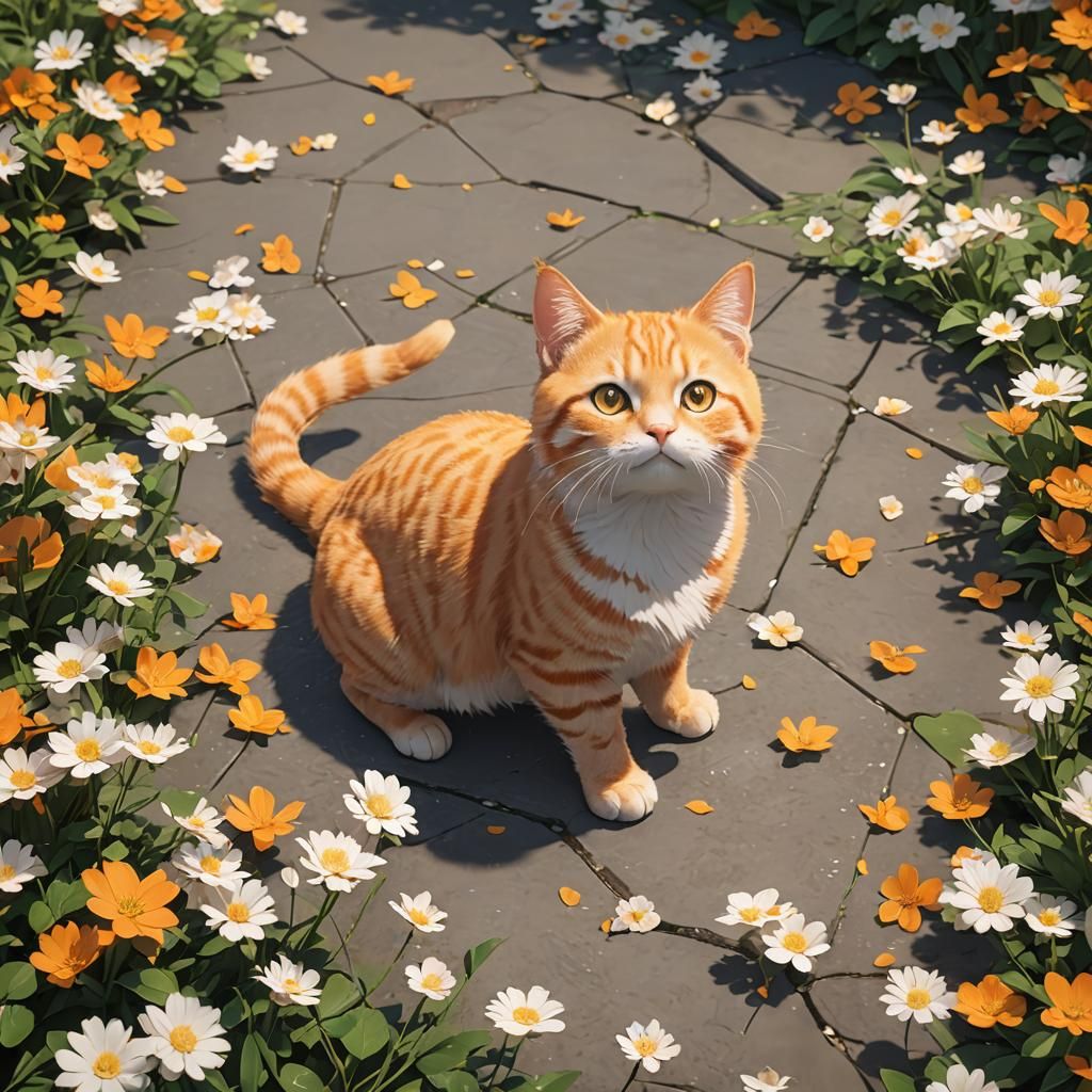 Cute Orange Cat in 3D Anime Art Style