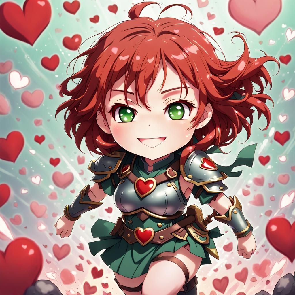 Cute Redhead Chibi Warrior in Anime Style