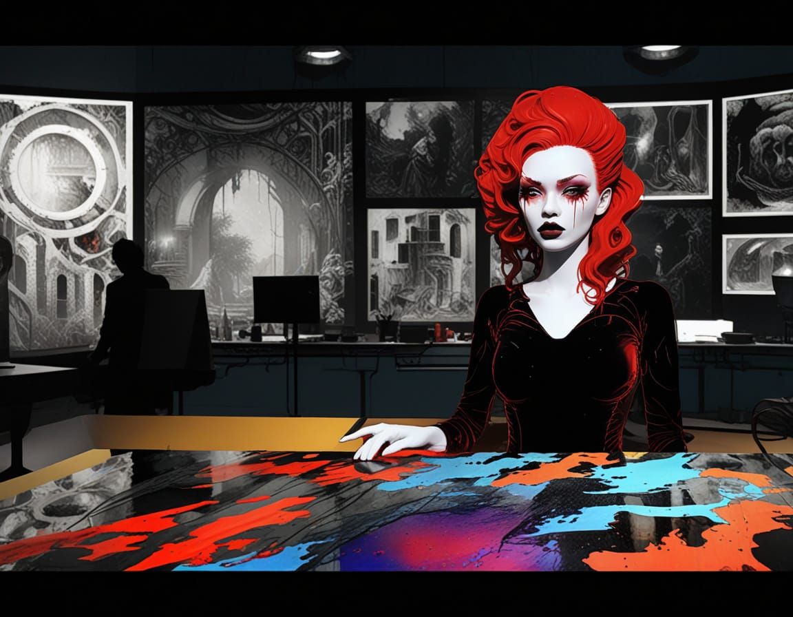 Cyborg Under Construction in Retro-Futuristic Metropolis